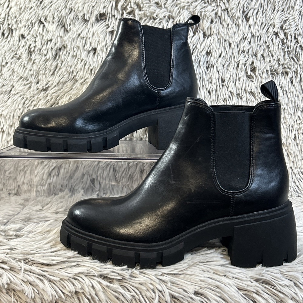 Steve Madden Howler Chunky Heel Chelsea Boots Lugged Black Womens‎ Size 6